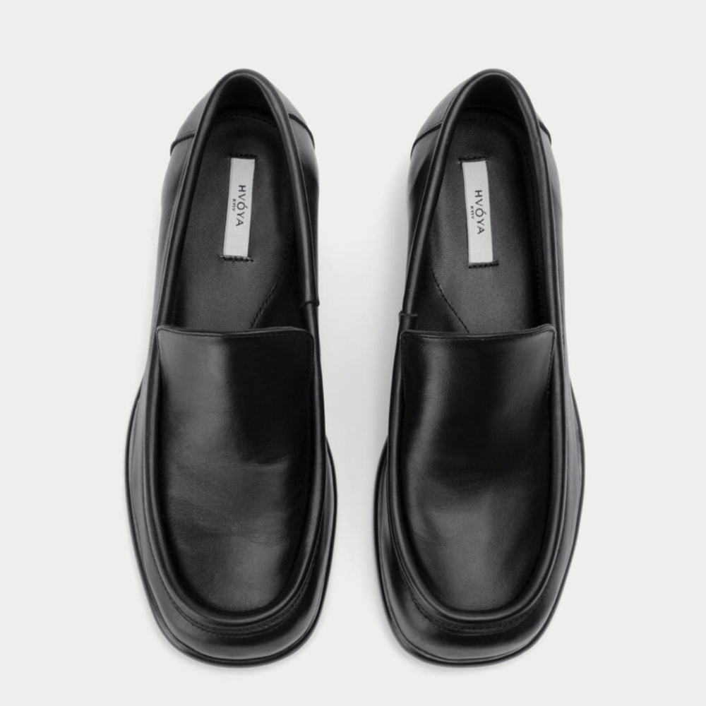 HVOYA kyiv Bowie Black Leather Loafers Sleek Slip-On Design